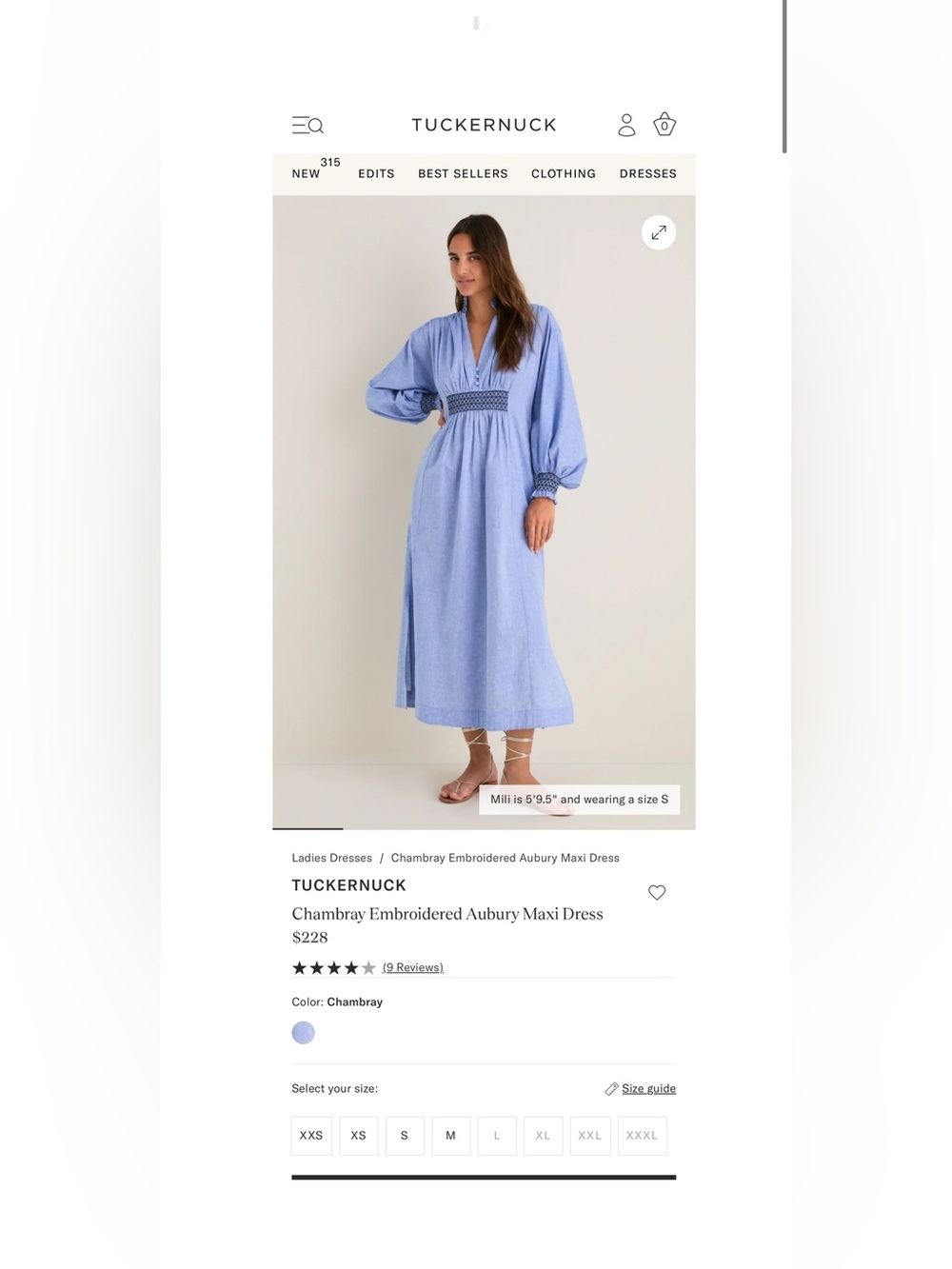 Tuckernuck Aubrey Chambray Linen Blend Smocked Maxi Dress Small NWOT - Picture 3 of 17